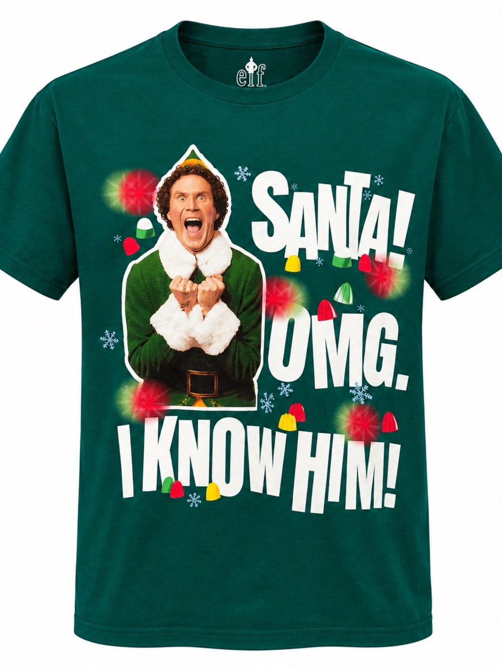 Kohl's Green Elf Holiday Tee with Festive White Text
